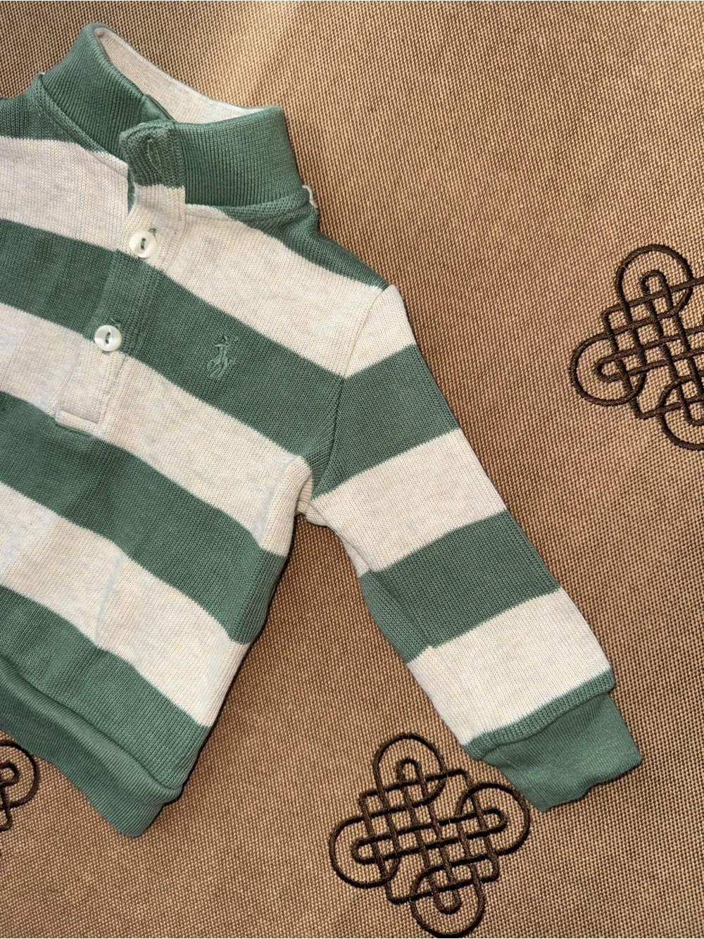 Polo Ralph Lauren Baby Boy Cotton Striped Sweater In Beige/Green Size 6M